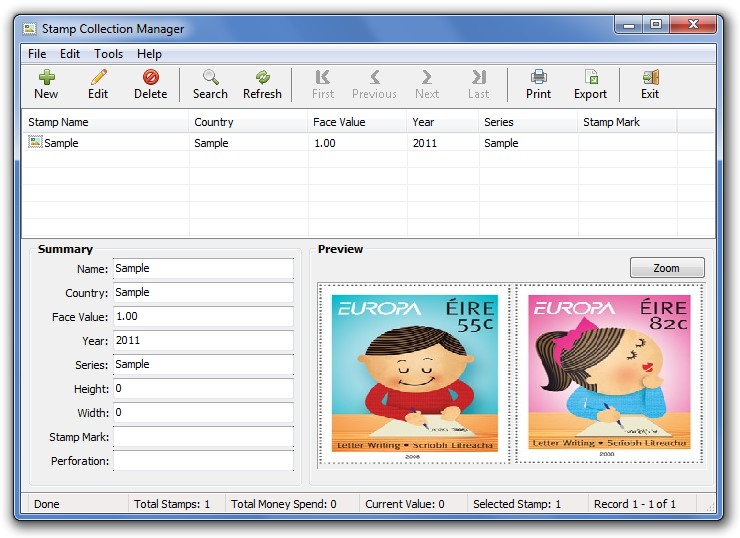 Stamp/Coin/Banknote Collection Manager Screenshot